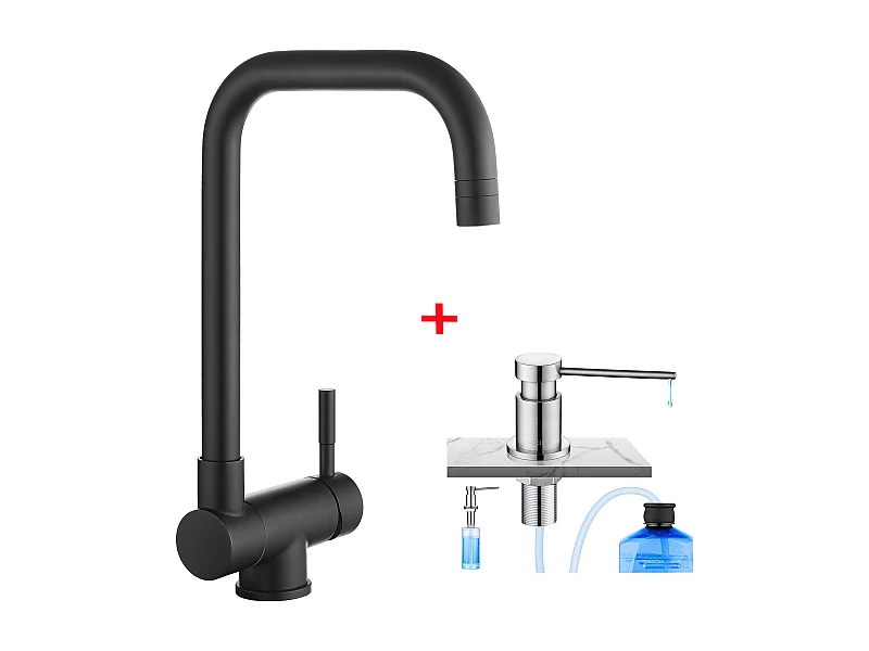 Cecipa max Mitigeur Cuisine Rabattable Noir Robinet de Cuisine Sous Fenêtre + Distributeur de Savon de Cuisine Brossée