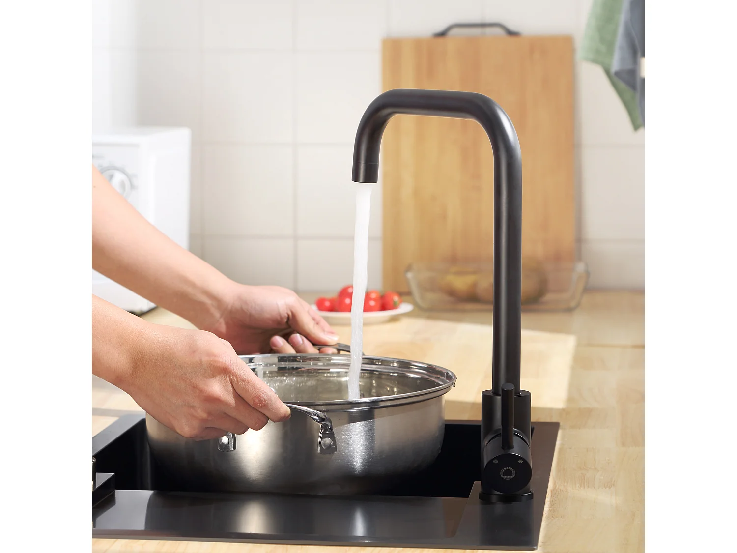 Cecipa max Mitigeur de Cuisine en Acier Inoxydable Noir, Robinet Cuisine avec Bec Haut et Incurvé, Rotatif à 360 °,EU Modèle