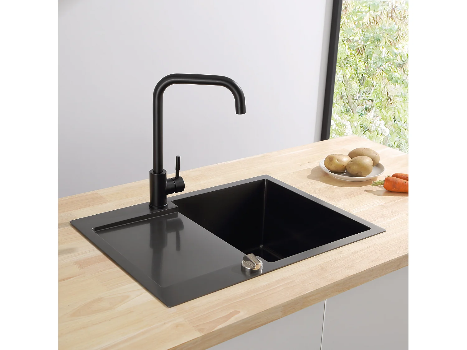 Cecipa max Mitigeur de Cuisine en Acier Inoxydable Noir, Robinet Cuisine avec Bec Haut et Incurvé, Rotatif à 360 °,EU Modèle