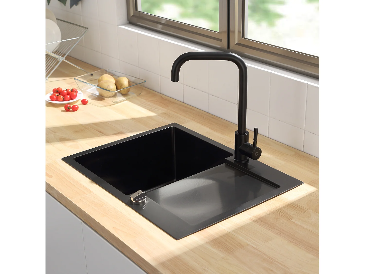 Cecipa max Mitigeur de Cuisine en Acier Inoxydable Noir, Robinet Cuisine avec Bec Haut et Incurvé, Rotatif à 360 °,EU Modèle