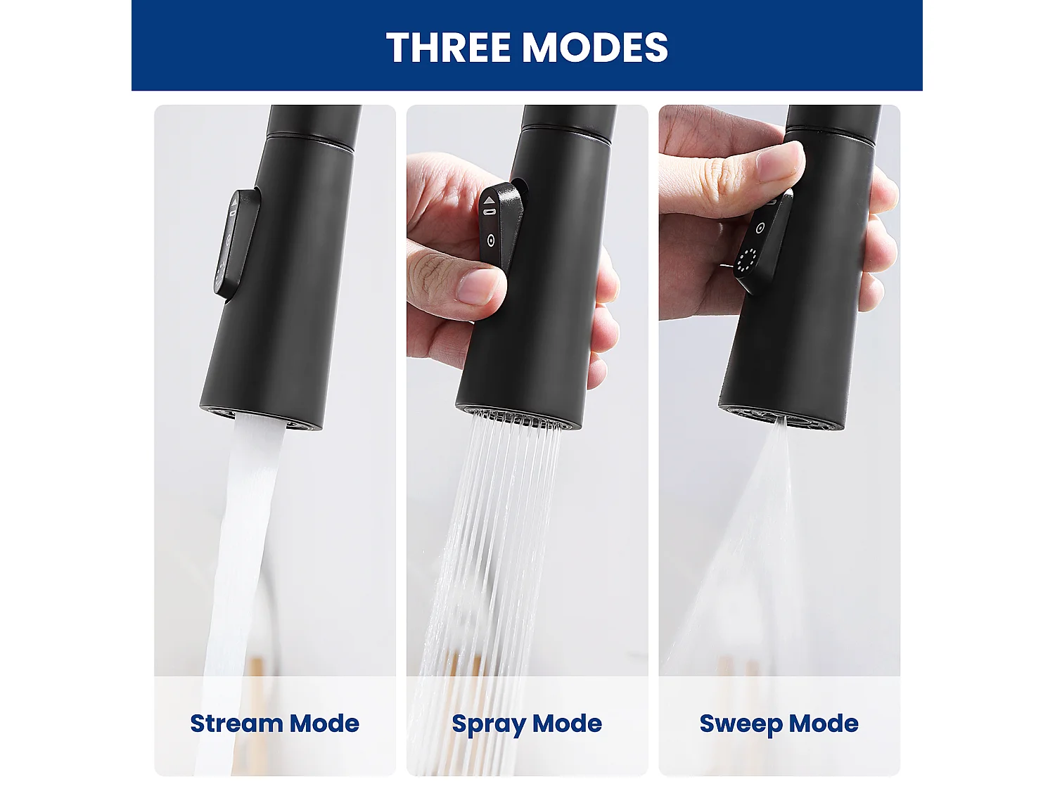 Cecipa max keukenmengkraan met uittrekbare spray - wastafelkraan met 3 waterafvoermodi - roestvrijstalen keukenmengkraan - zwart, EU-model