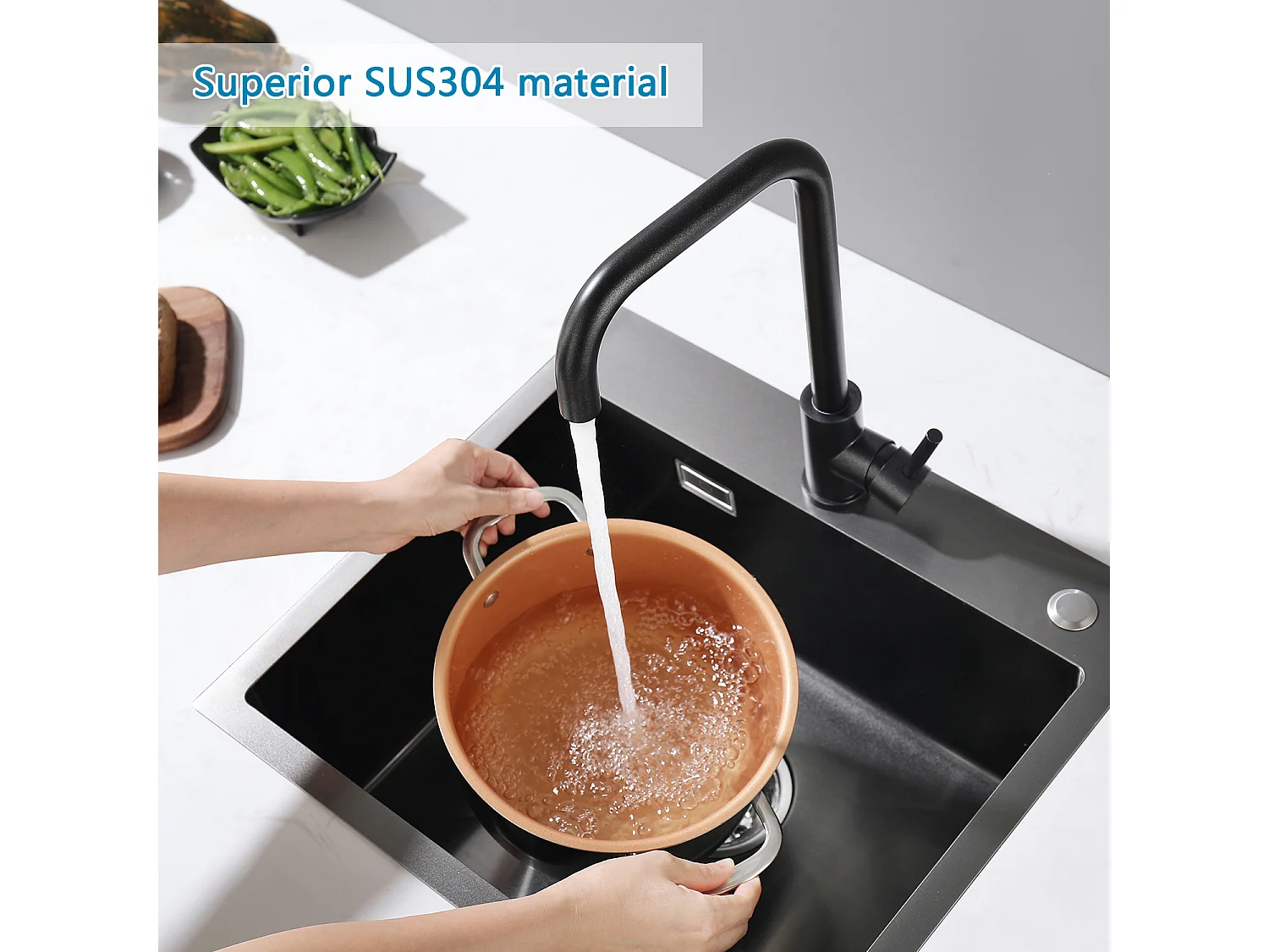 CECIPA MAX Robinet Cuisine Noir Nacré, Mitigeur Cuisine Noir Mat à Poignée Unique, Rotation à 360°, Robinet Mitigeur Cuisine en Acier Inoxydable