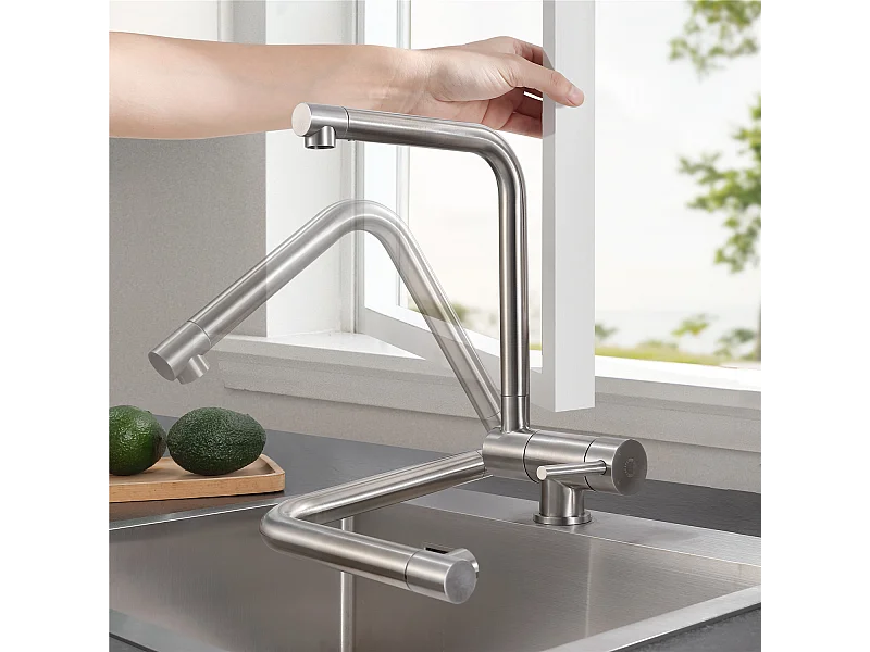 Cecipa max Mitigeur Evier Repliable en Inoxydable Brossé devant Fenêtre, Robinet Évier Robinet de Cuisine avec barboteur démotable,EU Modèle