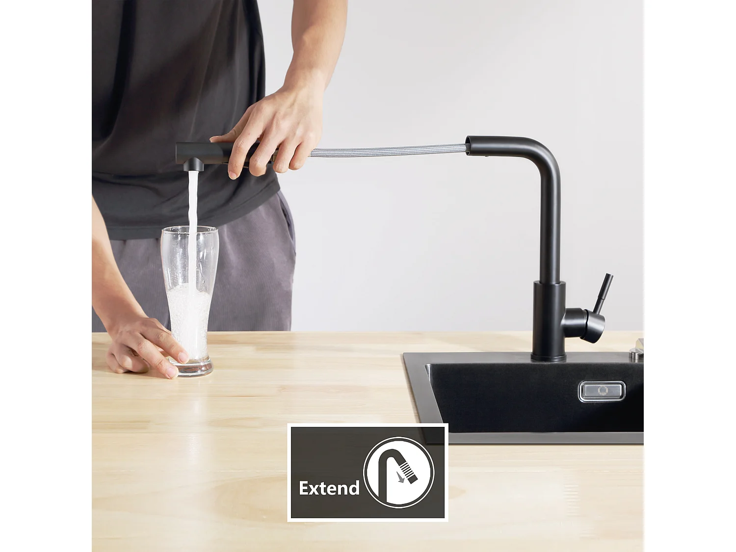 Cecipa max Mitigeur Cuisine Noir avec Douchette Extractible, Monocommande, Rotation à 360°, 2 Modes de pulvérisat Robinet d'évier Cuisine,EU Modèle