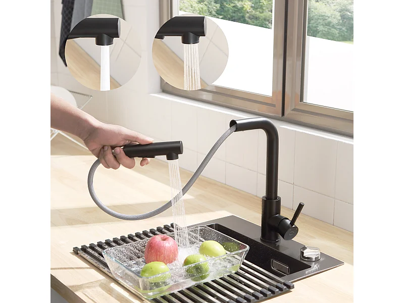 Cecipa max Miscelatore Cucina Nero con Doccetta Estraibile, Monocomando, Rotazione a 360°, Rubinetto Lavello Cucina con 2 Modalità di Getto, Modello EU