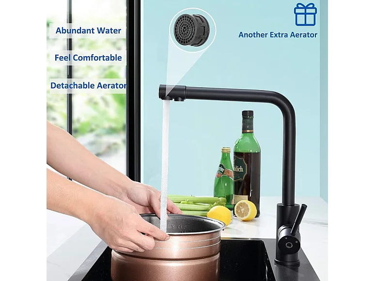 Cecipa max Noir Robinet de Cuisine à 3 Voies, 3 en 1 Mitigeur de Cuisine pour Système D'osmose + Distributeur de Savon de Cuisine Brossée
