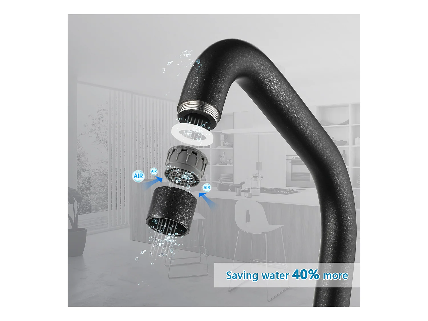 Cecipa max Parelzwarte keukenkraan, matzwarte keukenmengkraan met enkele handgreep, roestvrijstalen keukenmengkraan, EU-model