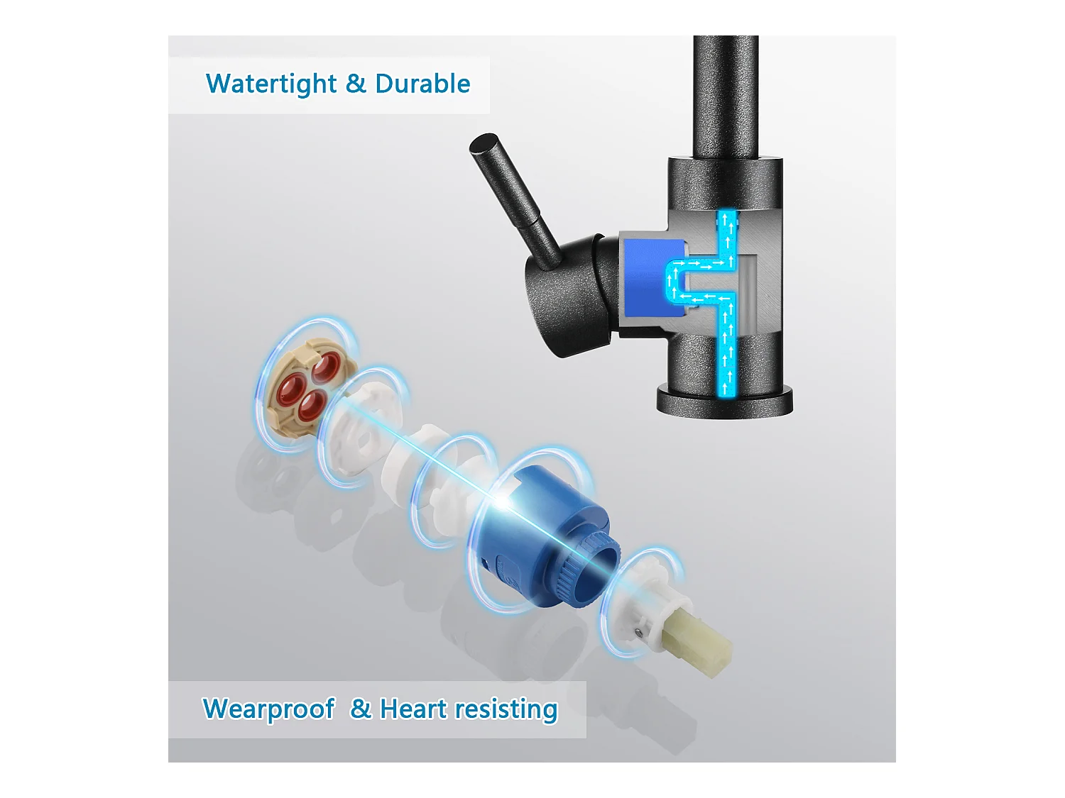 Cecipa max Parelzwarte keukenkraan, matzwarte keukenmengkraan met enkele handgreep, roestvrijstalen keukenmengkraan, EU-model