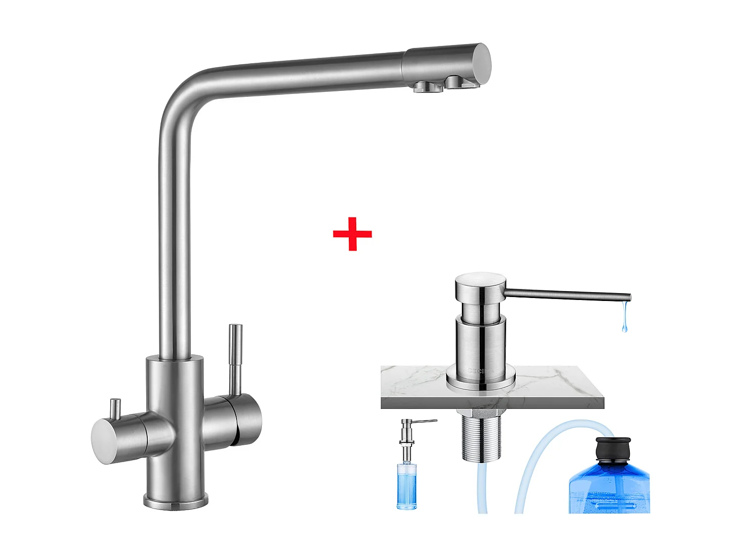 Cecipa max 3 in 1 mengkraan voor osmosesysteem, wastafelkraan voor warm/koud water en gefilterd water + geborstelde keukenzeepdispenser
