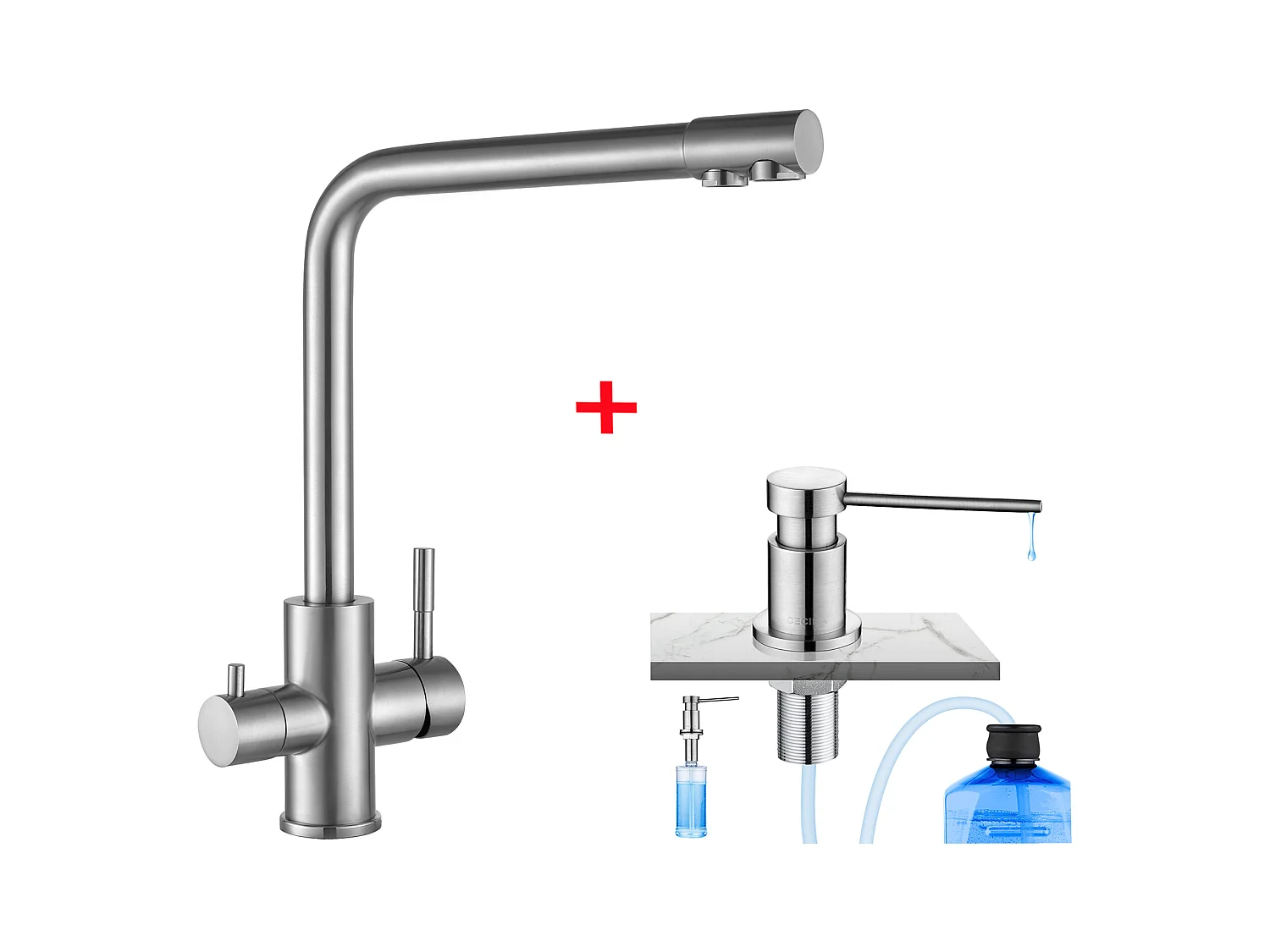 Cecipa max 3 in 1 mengkraan voor osmosesysteem, wastafelkraan voor warm/koud water en gefilterd water + geborstelde keukenzeepdispenser