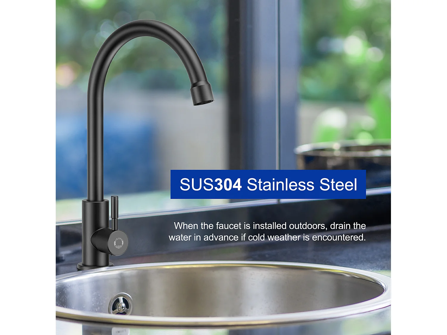 Cecipa max Robinet de Cuisine Noir - Robinet d'évier de cuisine à eau froide - Acier inoxydable 304,EU Modèle