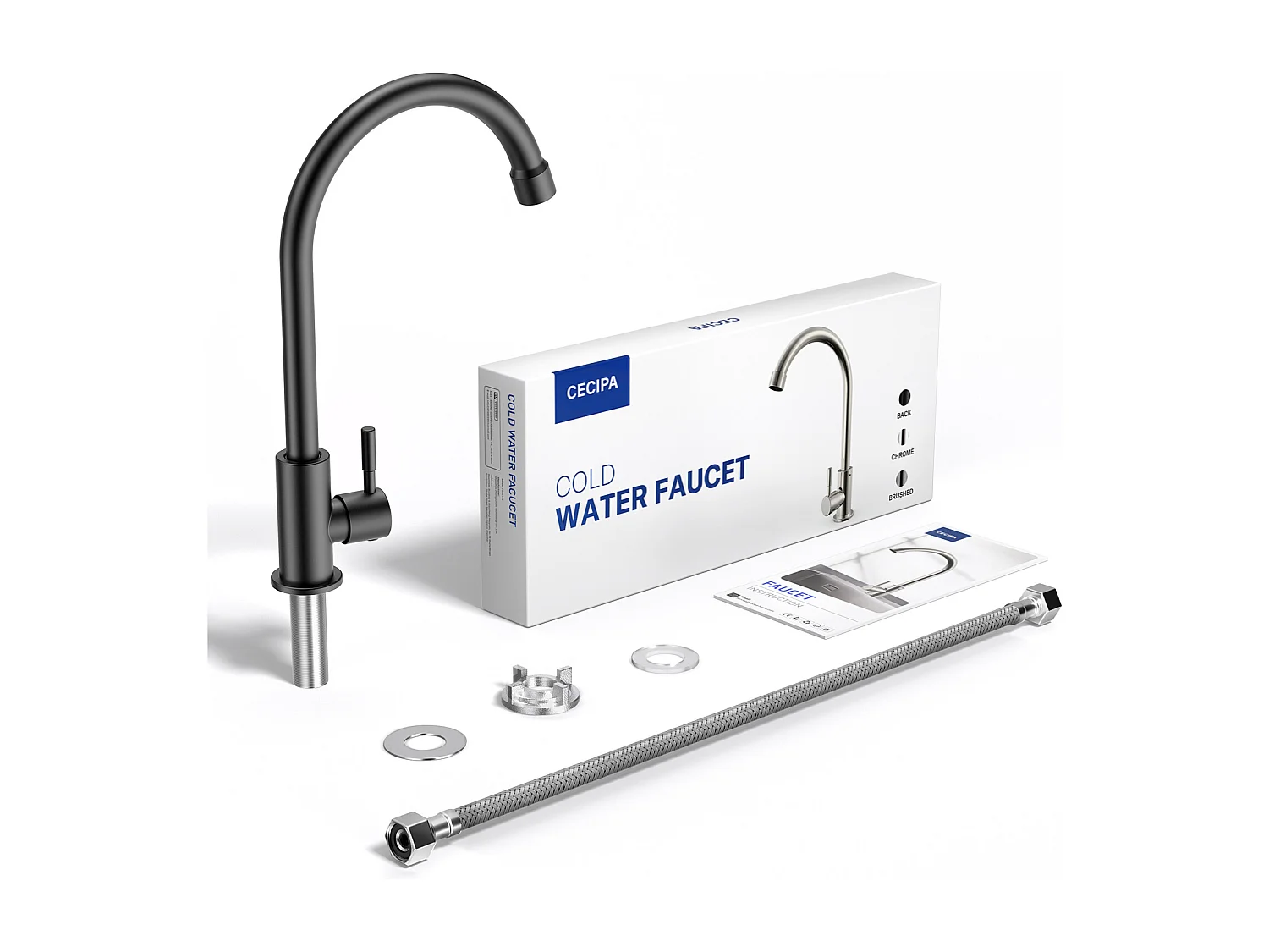 Cecipa max Robinet de Cuisine Noir - Robinet d'évier de cuisine à eau froide - Acier inoxydable 304,EU Modèle