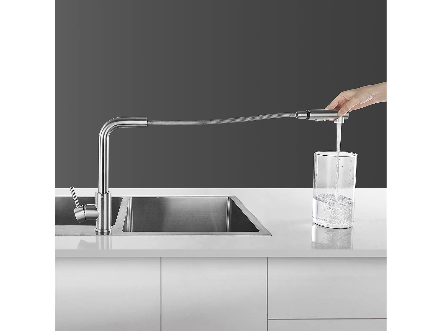 CECIPA MAX Mitigeur Cuisine avec Douchette Extractible Robinet Cuisine 360 Rotatif avec 2 Jets aux Choix Robinetterie en Acier Brossé Haute Qualité