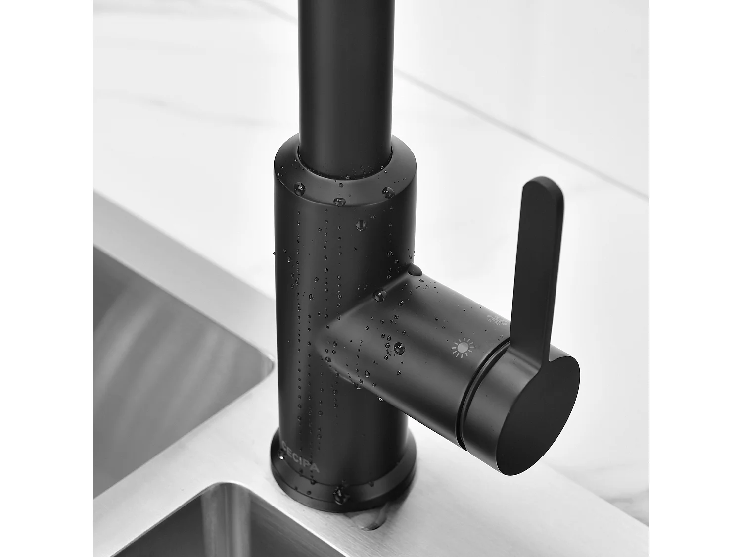 Cecipa max Mitigeur de Cuisine avec Douchette Extractible, Robinet d'évier Noir, Robinet d'eau Chaude et Froide, 2 Modes de Sortie D'eau,EU Modèle