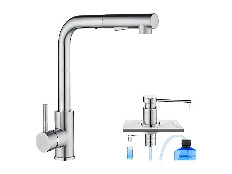 Cecipa max Mitigeur Cuisine avec Douchette Extractible Robinet Cuisine 360 Rotatif + Distributeur de Savon de Cuisine Brossée