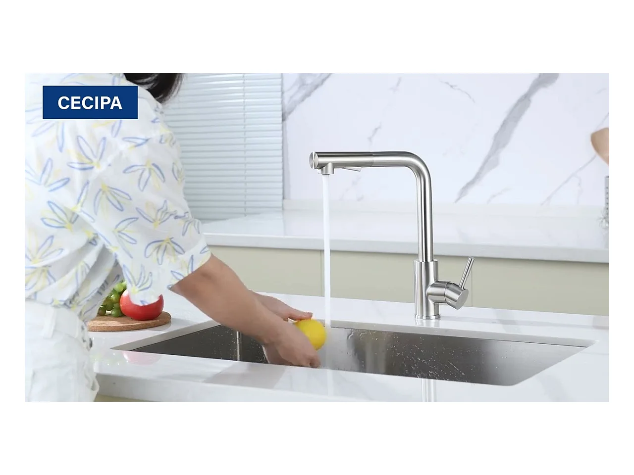 Cecipa max Miscelatore Cucina con Doccia Estraibile Rubinetto Cucina Girevole a 360° + Dispenser Sapone Cucina Spazzolato