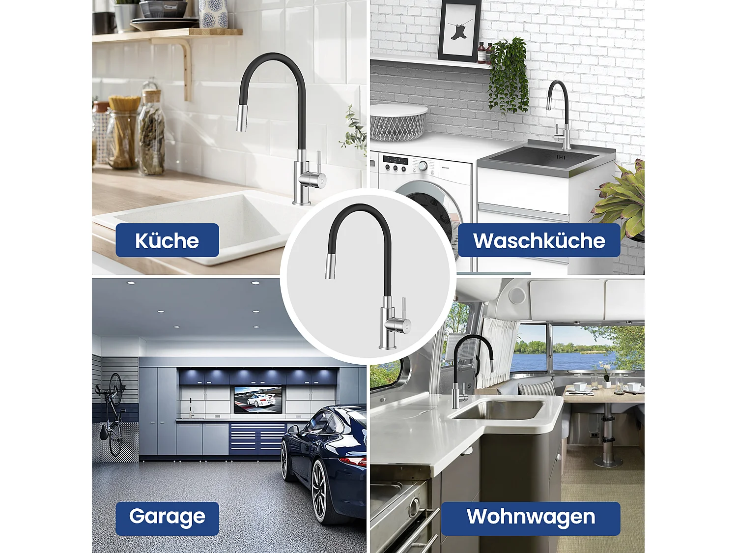 Cecipa max Robinet Cuisine Flexible avec 2 Types de Jets, Mitigeur Rabattable, Flexible Mitigeur avec Eau Chaude et Froide (Noir + Brossé),EU Modèle