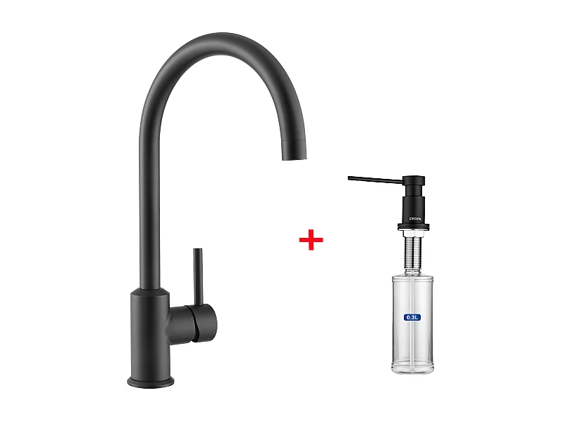 Cecipa max Küchenmischbatterie, schwarzer Wasserhahn aus Edelstahl, Einhebel-Küchenarmatur + schwarzer Küchenseifenspender