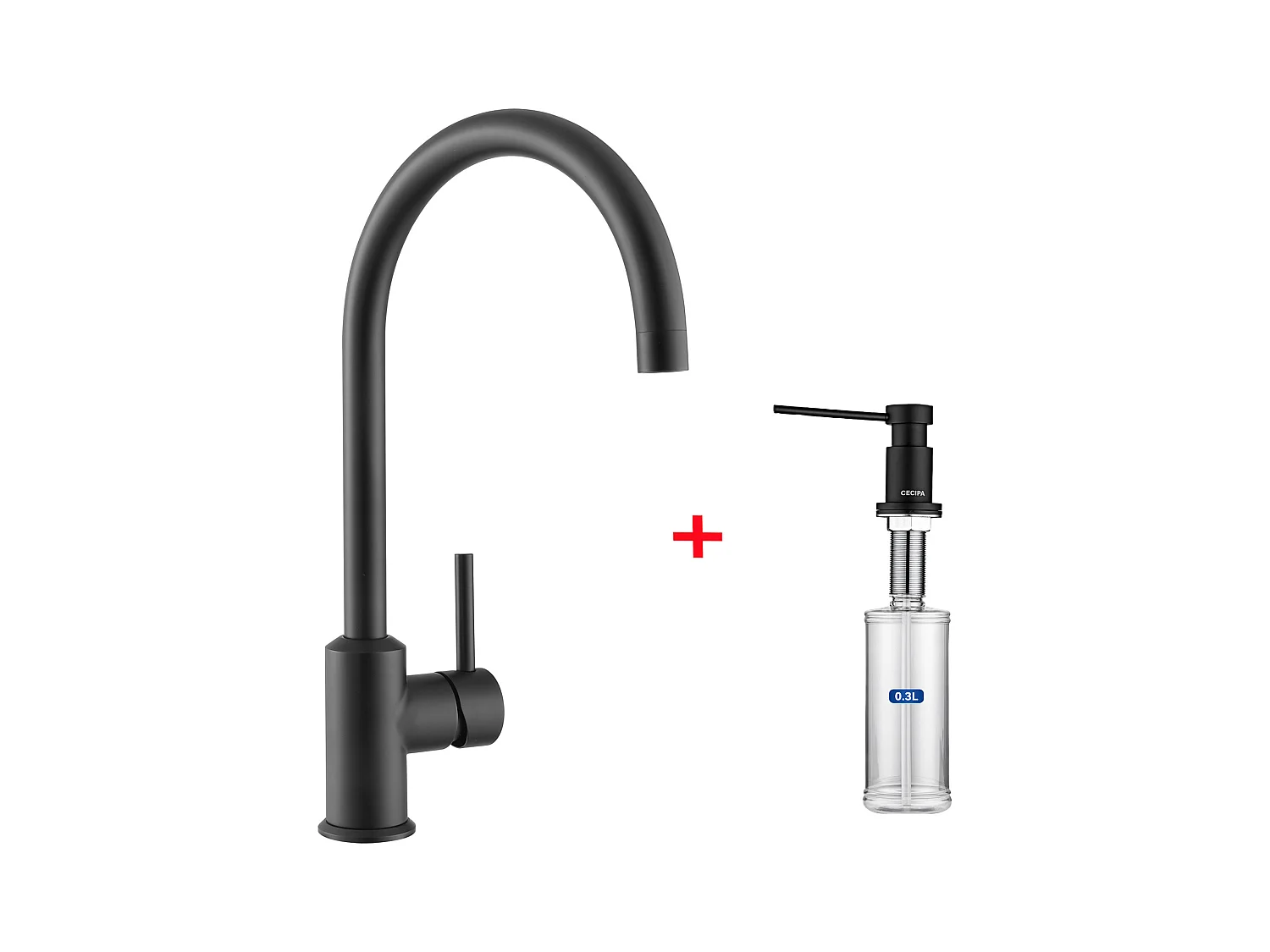 Cecipa max Mitigeur de Cuisine, Robinetterie Noir en Acier Inox, Robinet de Cuisine Monocommande + Distributeur de Savon de Cuisine Noir