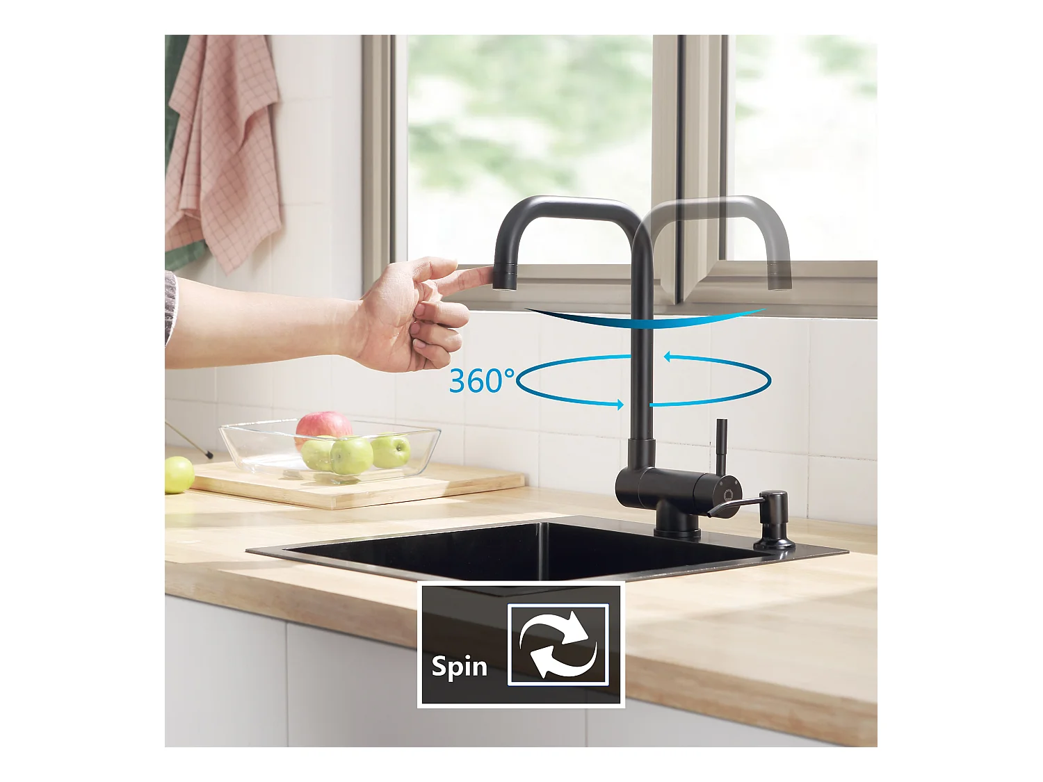 Cecipa max Mitigeur Cuisine Rabattable Noir Robinet Cuisine Pliable avec 2 Jets aux Choix Mitigeur Cuisine Sous Fenêtre avec Bec Orientable,EU Modèle