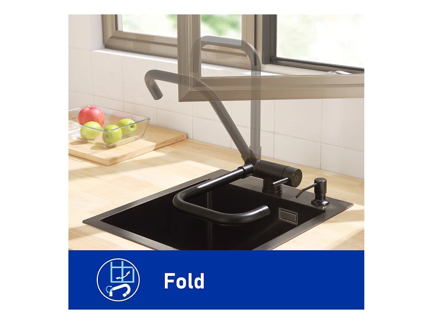 Cecipa max Mitigeur Cuisine Rabattable Noir Robinet Cuisine Pliable avec 2 Jets aux Choix Mitigeur Cuisine Sous Fenêtre avec Bec Orientable,EU Modèle