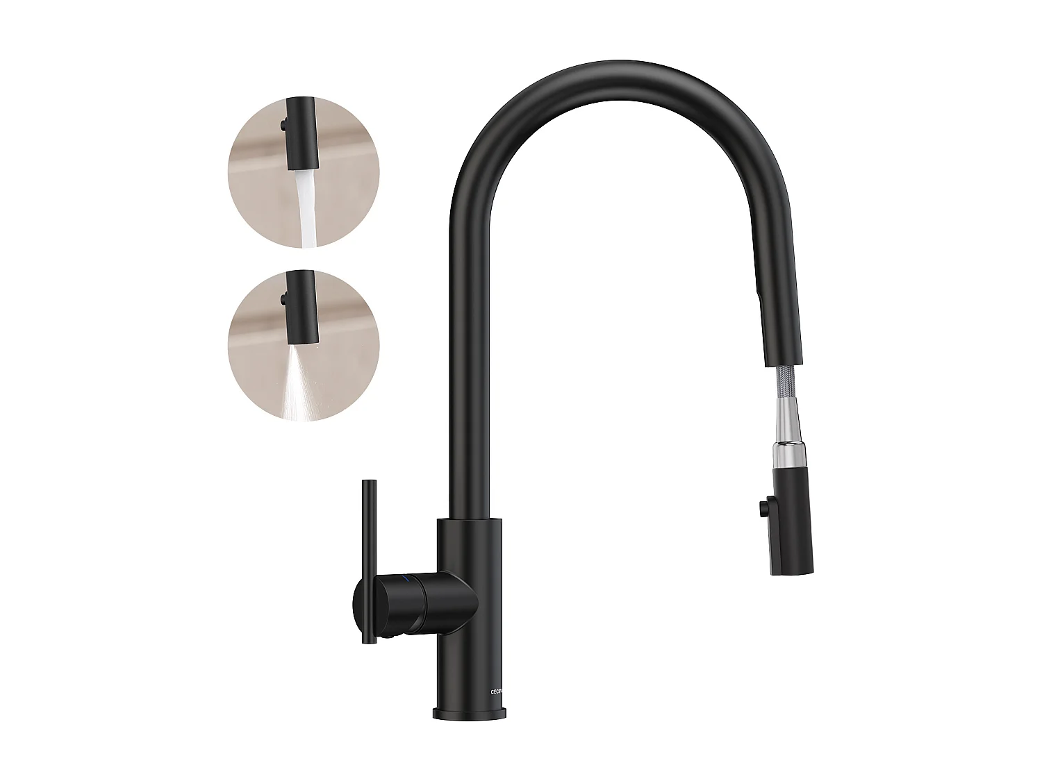 CECIPA MAX Mezclador de Cocina con Ducha Extraíble Grifo de Cocina Giratorio 360 con 2 Chorros a Elegir Grifería Negra de Alta Calidad