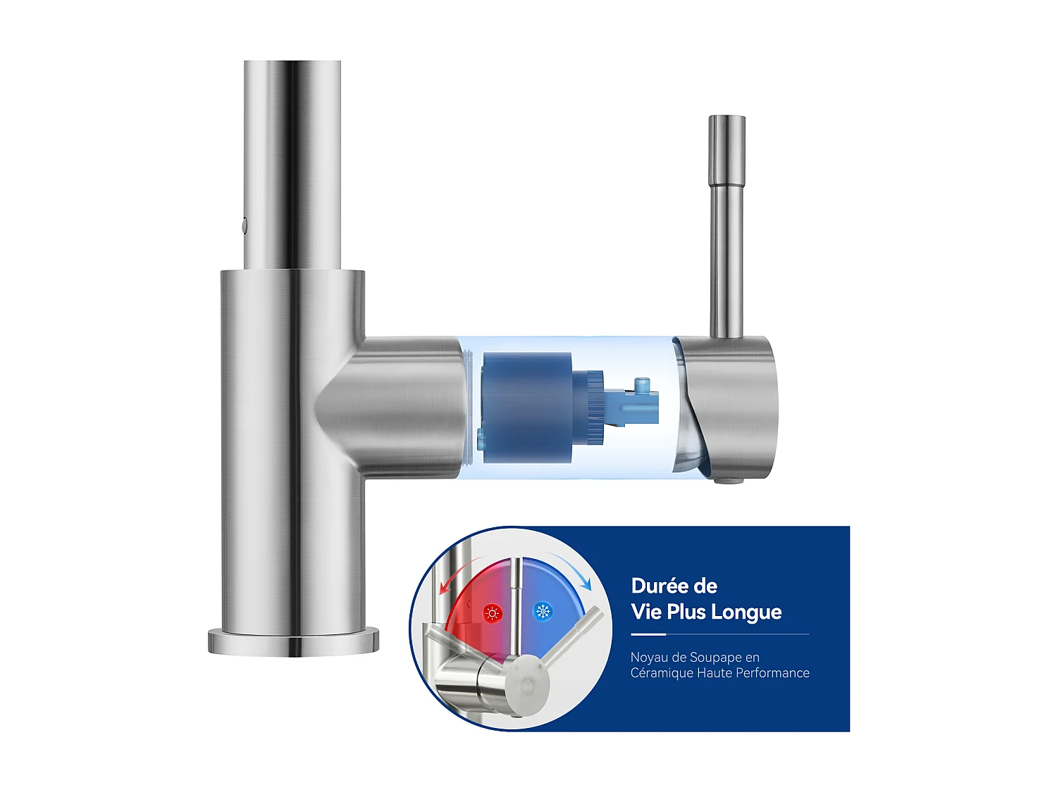 Cecipa max Gebürsteter Küchenhahn, ausziehbarer Sprüher, Spültisch-Mischbatterie mit 2 Wasserauslassmodi, EU-Modell
