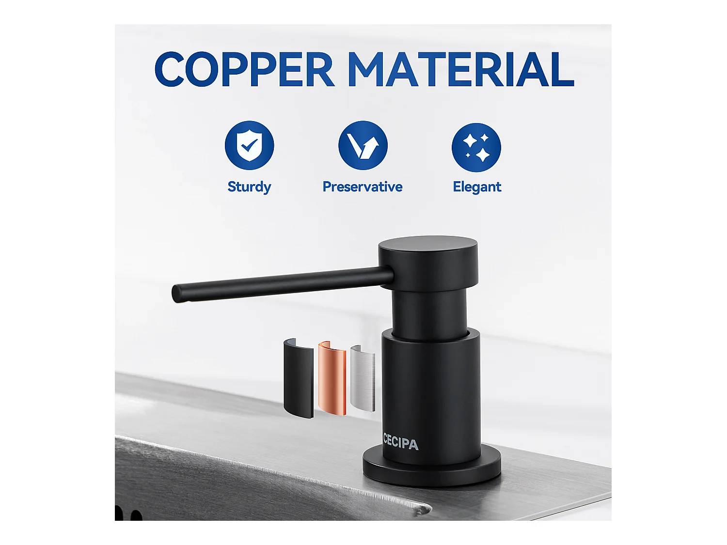 Cecipa max Mezclador de Cocina Negro con Ducha Extraíble + Dispensador de Jabón de Cocina Negro