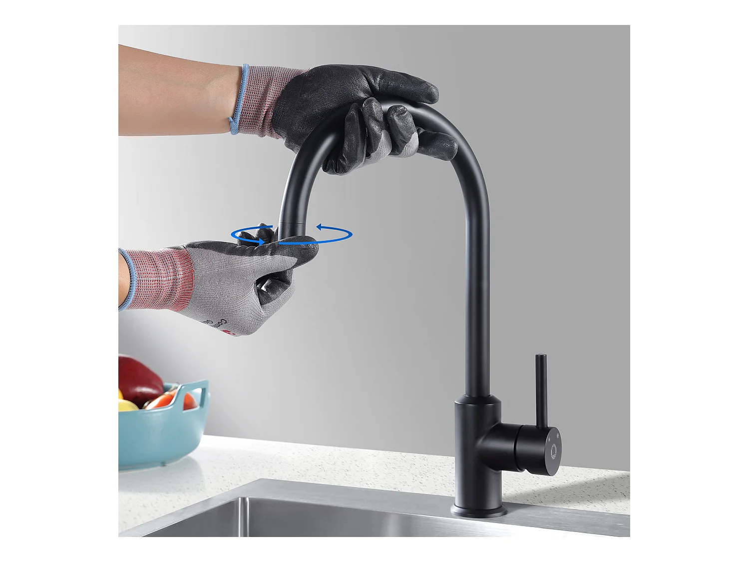 Cecipa max Küchenarmatur, Schwarzer Edelstahl Wasserhahn, Einhebel Küchenarmatur 360° Drehbar, EU Modell