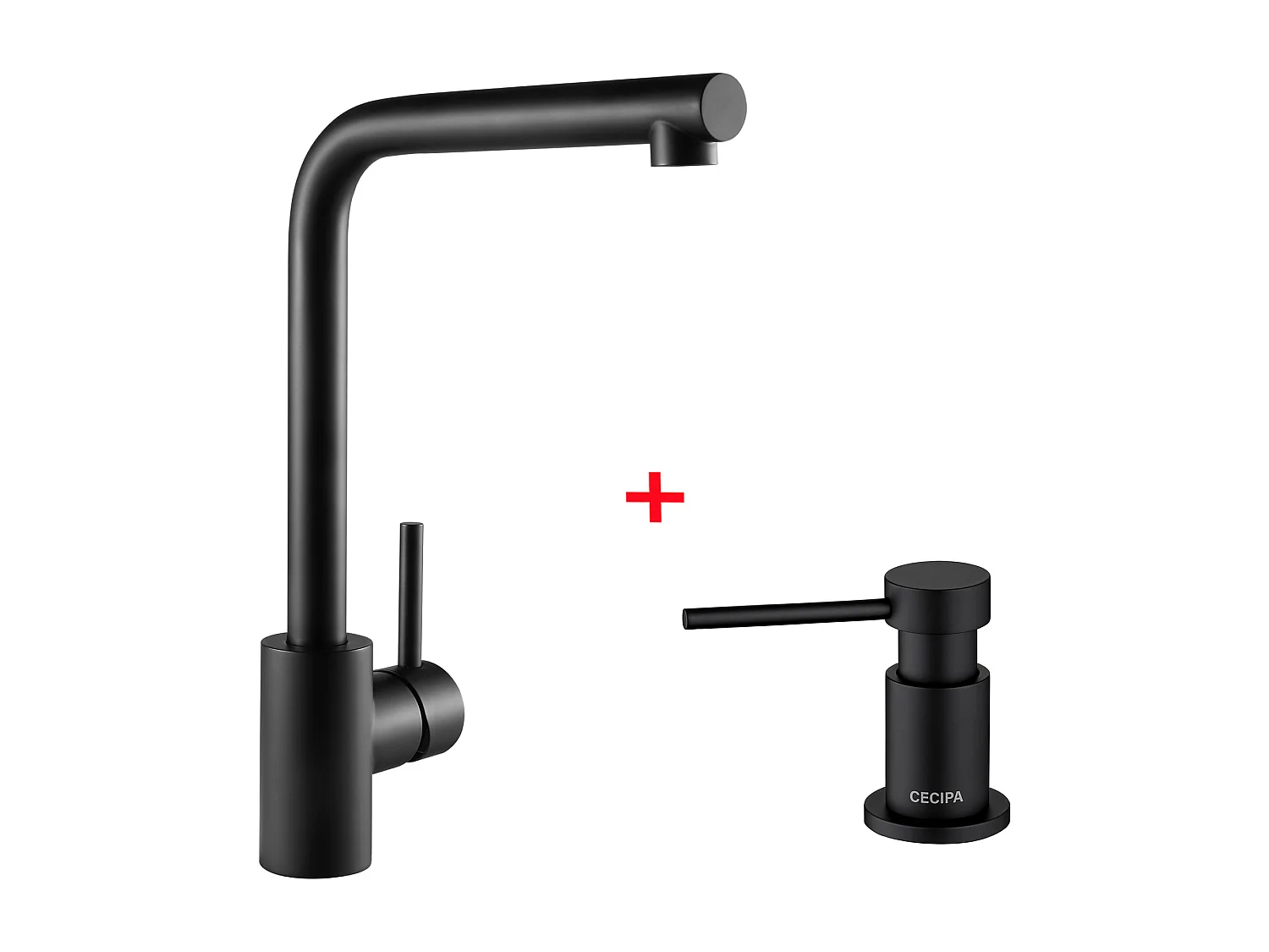 Cecipa max Mezclador de cocina, Grifería de acero inoxidable negro, grifo de cocina giratorio 360° + Dispensador de jabón de cocina negro