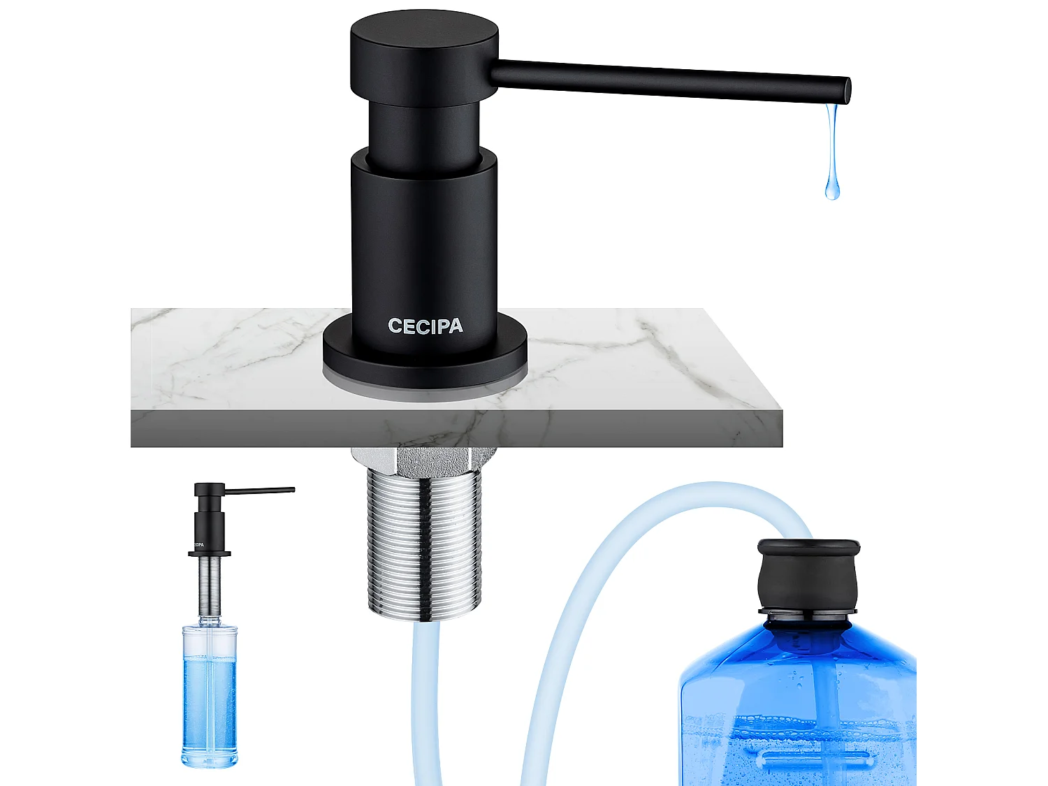 Cecipa max Mezclador de cocina, Grifería de acero inoxidable negro, grifo de cocina giratorio 360° + Dispensador de jabón de cocina negro