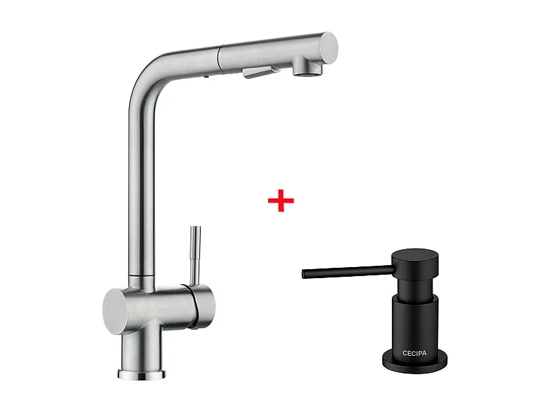 Cecipa max grifo de cocina con rociador mezclador, rociador extraíble para fregadero, giratorio 360° + dispensador de jabón de cocina negro