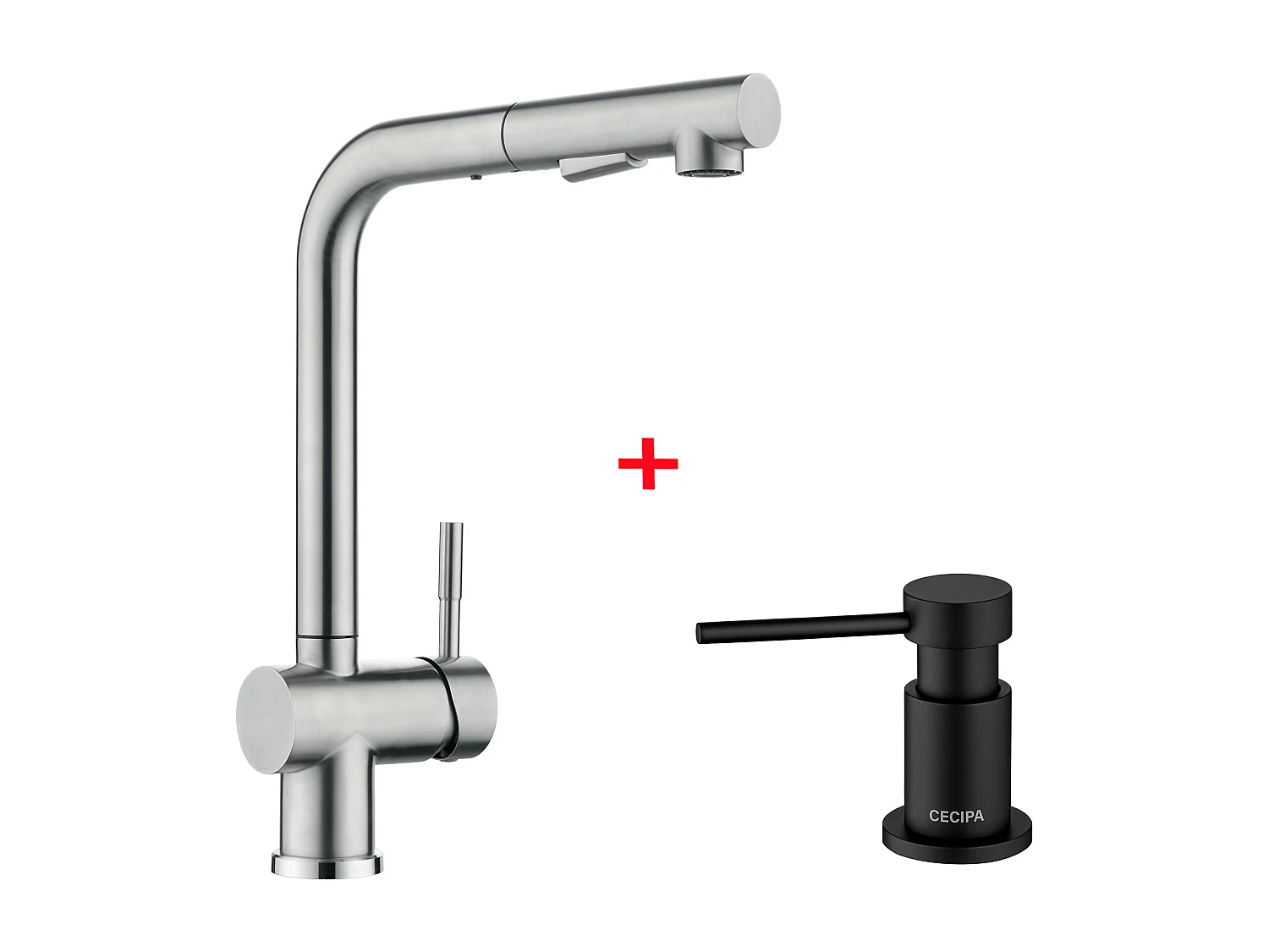 Cecipa max grifo de cocina con rociador mezclador, rociador extraíble para fregadero, giratorio 360° + dispensador de jabón de cocina negro