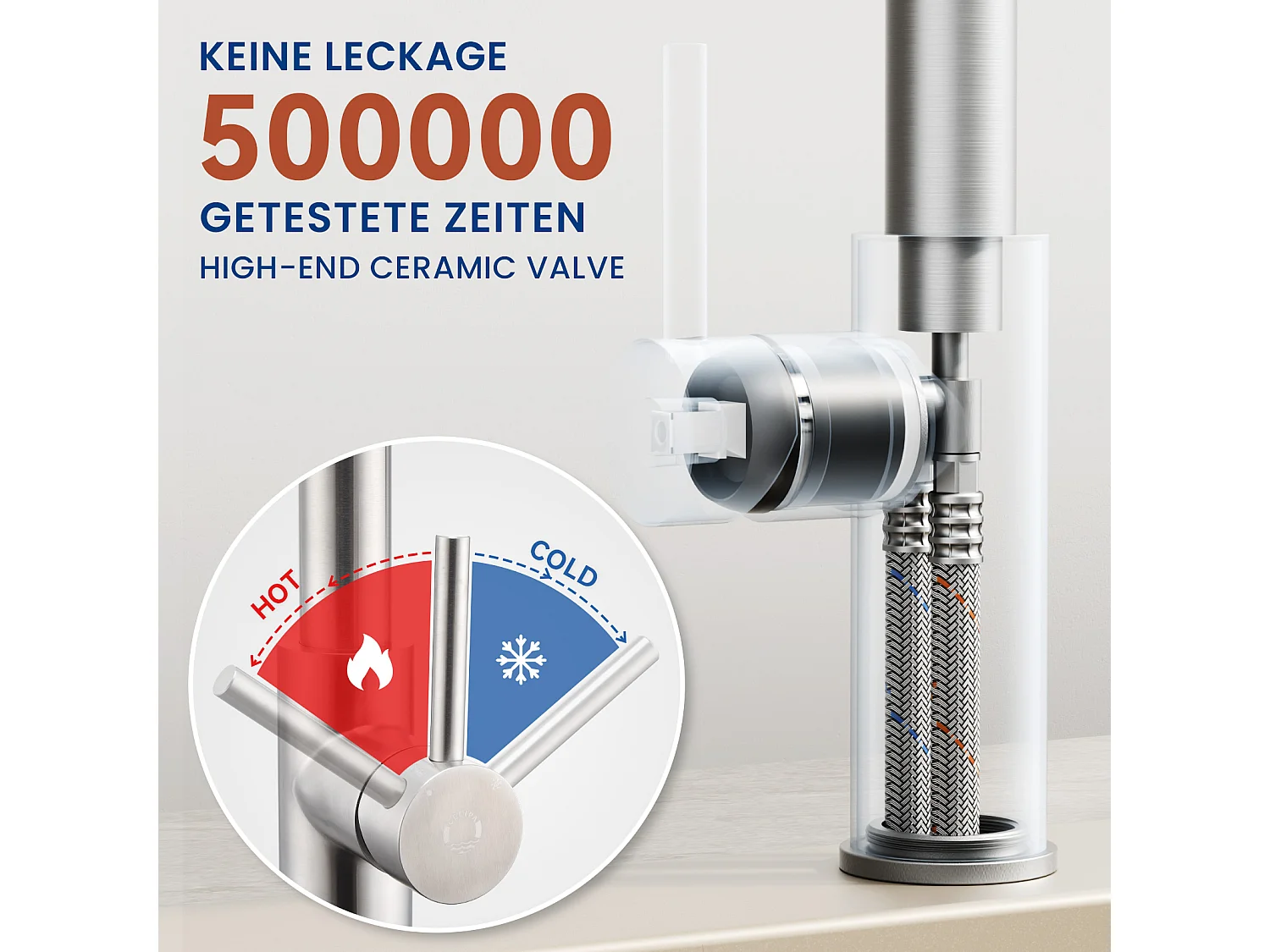 Cecipa max Spring keukenmengkraan met 2 wateruitlaatmodi spoelbakmengkraan met uittrekbare straal 360° draaibare kraan, EU-model