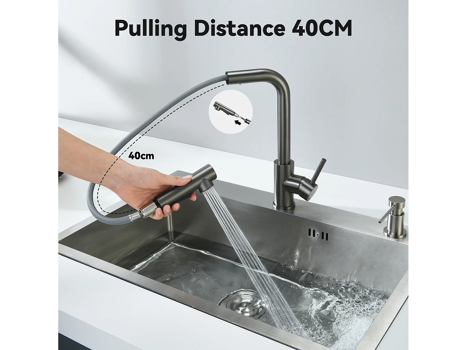 Cecipa max Robinet Cuisine Douchette, Mitigeur de Cuisine Avec Douchette Extractible, Robinet d'Évier à 2 Types de Jets, Gris Noir,EU Modèle