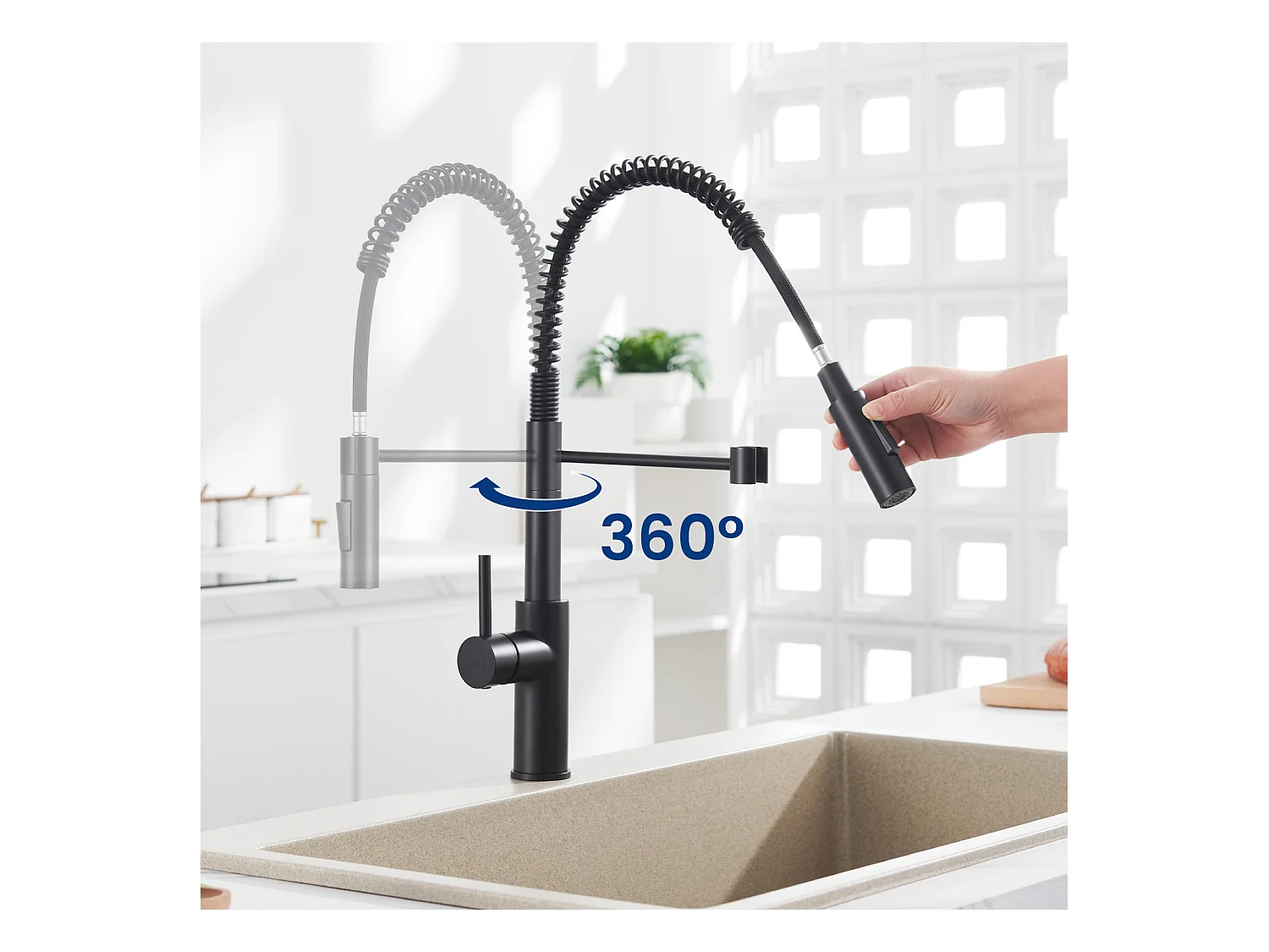 Cecipa max Grifo Mezclador de Cocina con Resorte con 2 Modos de Salida de Agua Grifo Mezclador para Fregadero con Grifo Extraíble Giratorio 360° Negro Modelo UE