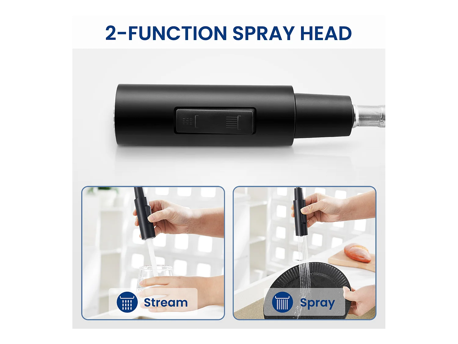 Cecipa max Grifo Mezclador de Cocina con Resorte con 2 Modos de Salida de Agua Grifo Mezclador para Fregadero con Grifo Extraíble Giratorio 360° Negro Modelo UE