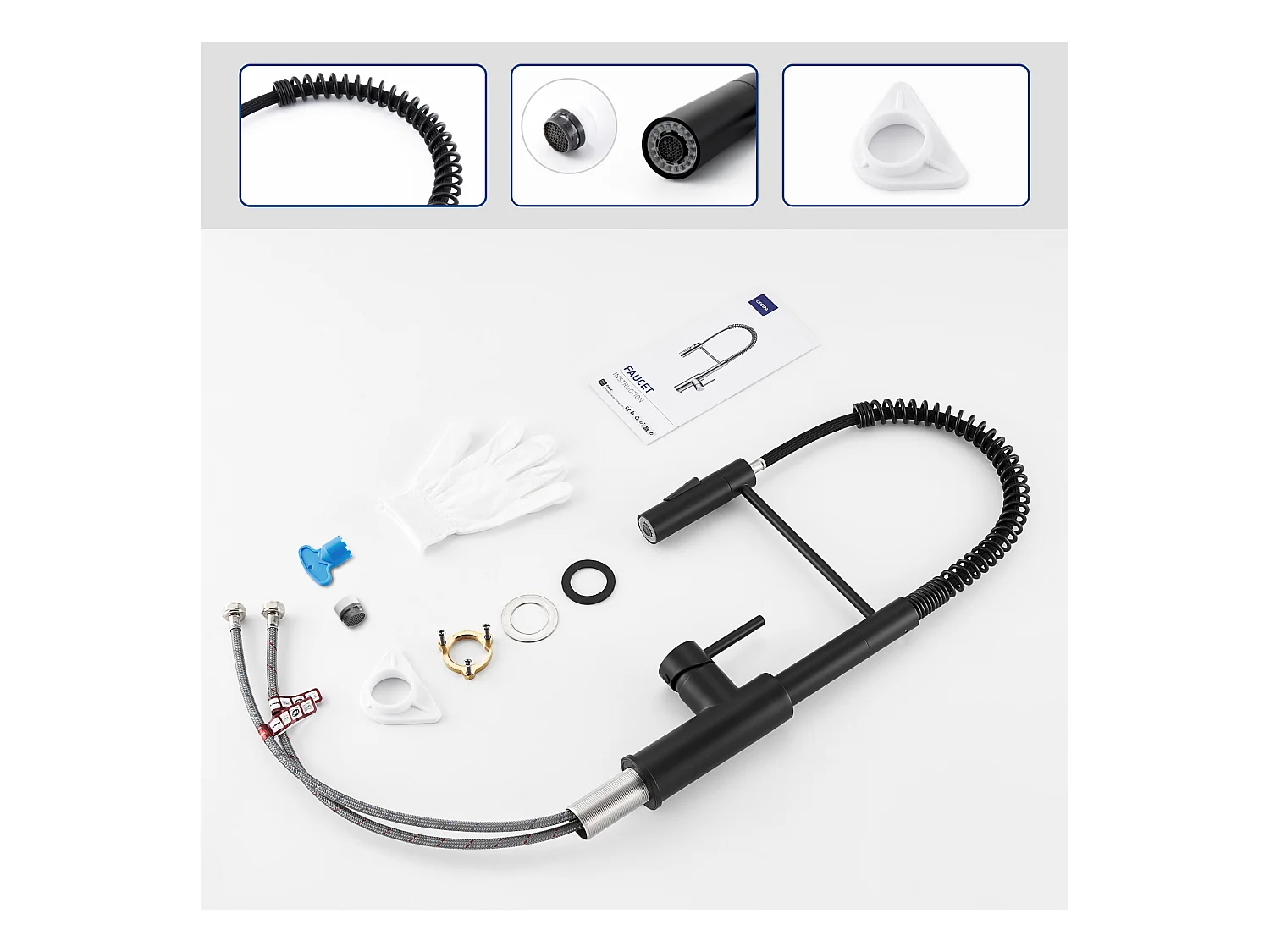 Cecipa max Grifo Mezclador de Cocina con Resorte con 2 Modos de Salida de Agua Grifo Mezclador para Fregadero con Grifo Extraíble Giratorio 360° Negro Modelo UE