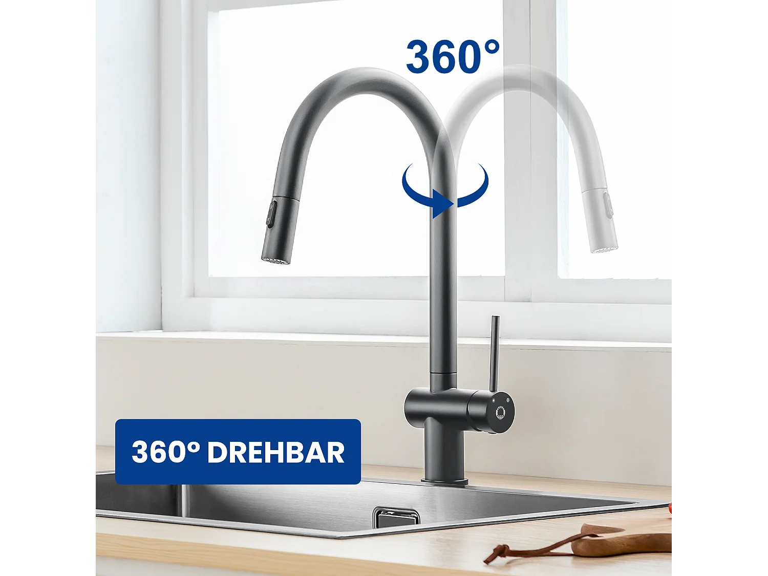 Cecipa max Mitigeur de Cuisine avec Douchette Extractible Robinet de Cuisine avec 2 Types de Jet D'eau Robinet d'évier  (Noir),EU Modèle