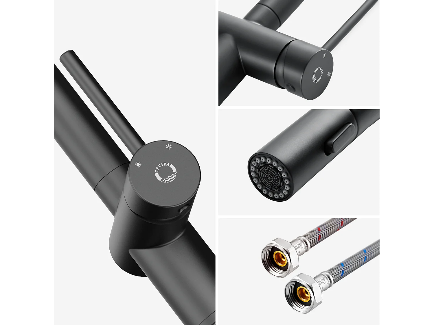 Cecipa max Mitigeur de Cuisine avec Douchette Extractible Robinet de Cuisine avec 2 Types de Jet D'eau Robinet d'évier  (Noir),EU Modèle