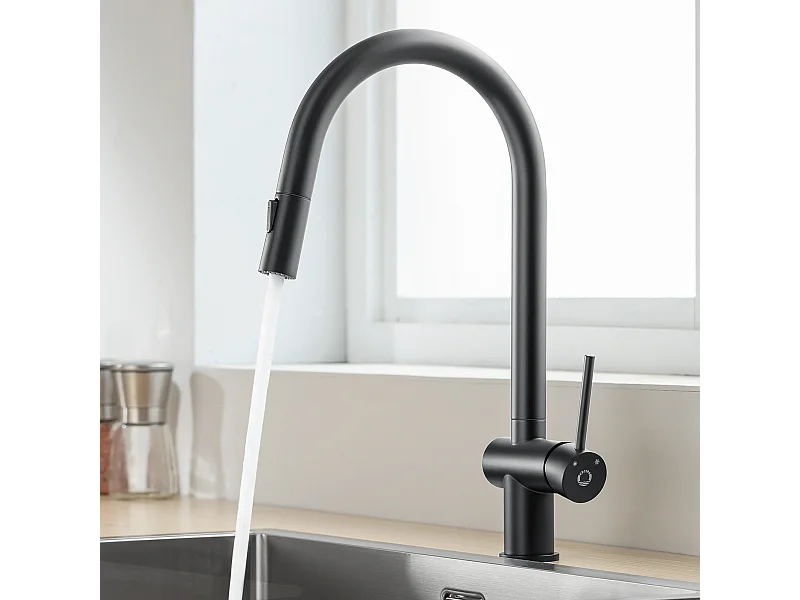Cecipa max keukenmengkraan met uittrekbare spray keukenkraan met 2 soorten watersproeier wastafelkraan (zwart), EU-model