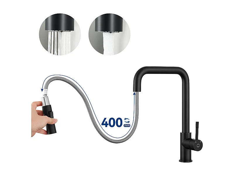 Cecipa max Robinet Douchette Noir Mitigeur de Cuisine avec Douchette Extractible Mitigeur Évier avec 2 Modes de Sortie D'eau,EU Modèle