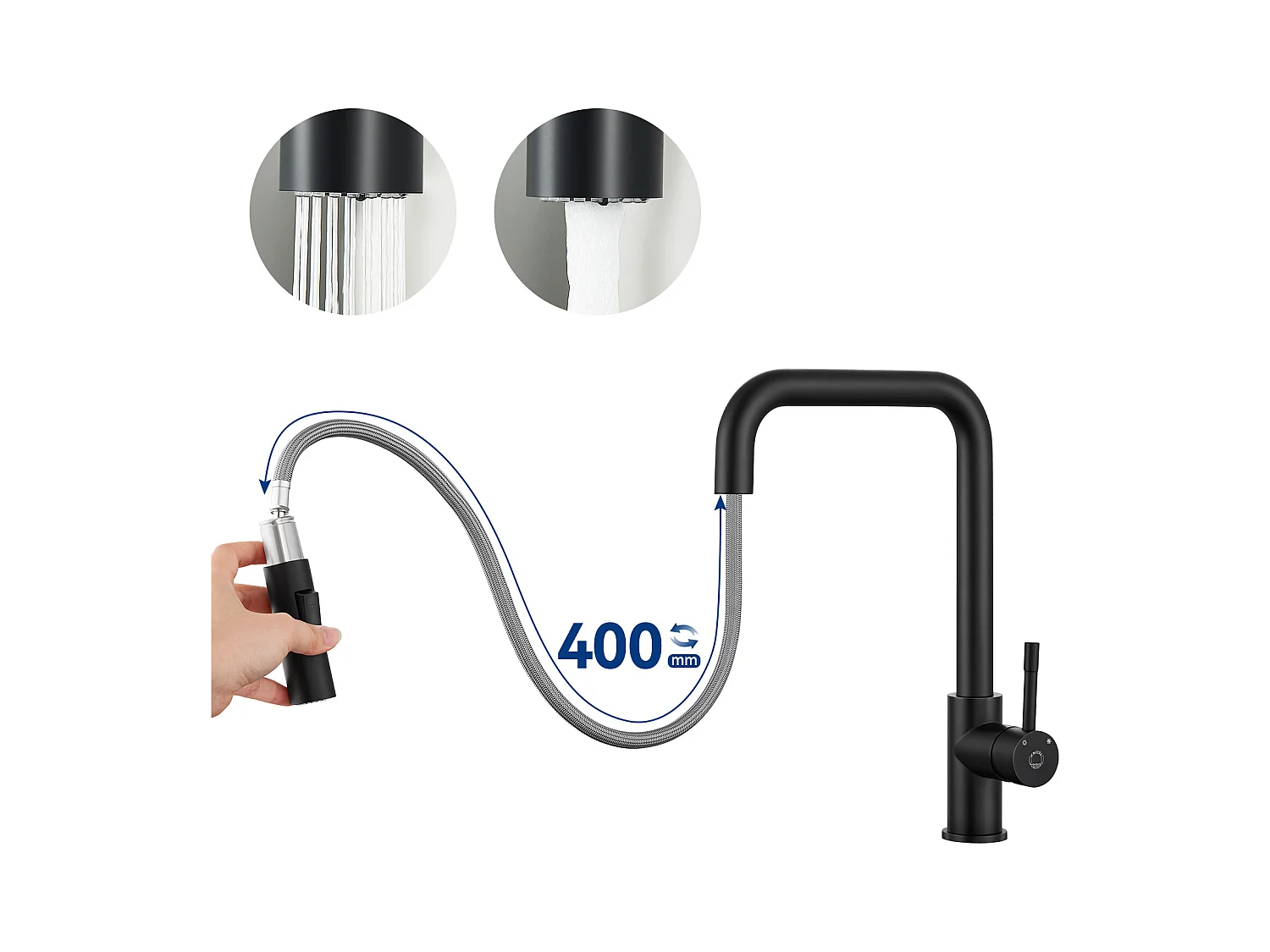 Cecipa max Robinet Douchette Noir Mitigeur de Cuisine avec Douchette Extractible Mitigeur Évier avec 2 Modes de Sortie D'eau,EU Modèle