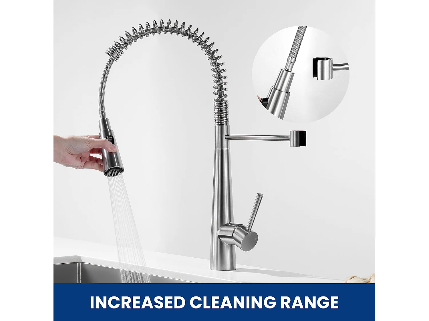 Mitigeur Cuisine à Ressort Cecipa max avec 3 Modes de Sortie D'eau - Mitigeur avec Douchette Extractible Robinet Pivotant à 360° Brossé,EU Modèle