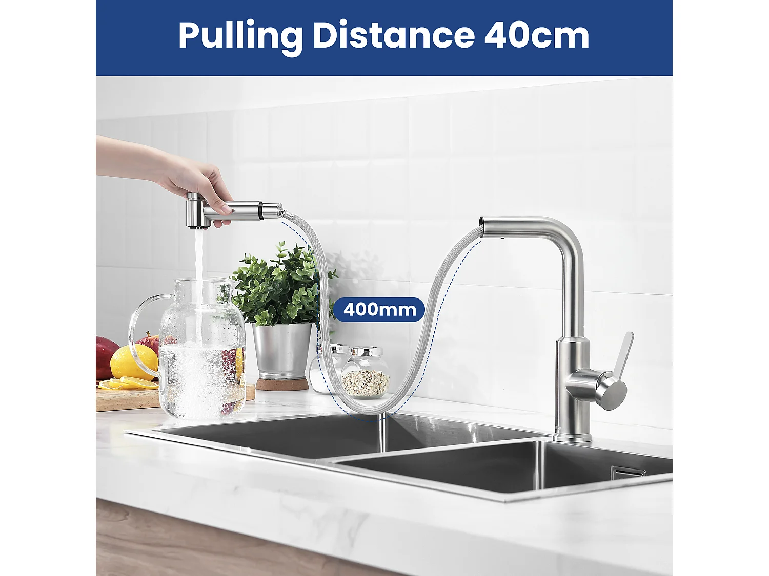 CECIPA MAX Mitigeur de Cuisine avec Douchette Extractible, Robinet d'évier Brossé, Robinet d'eau Chaude et Froide, 2 Modes de Sortie D'eau