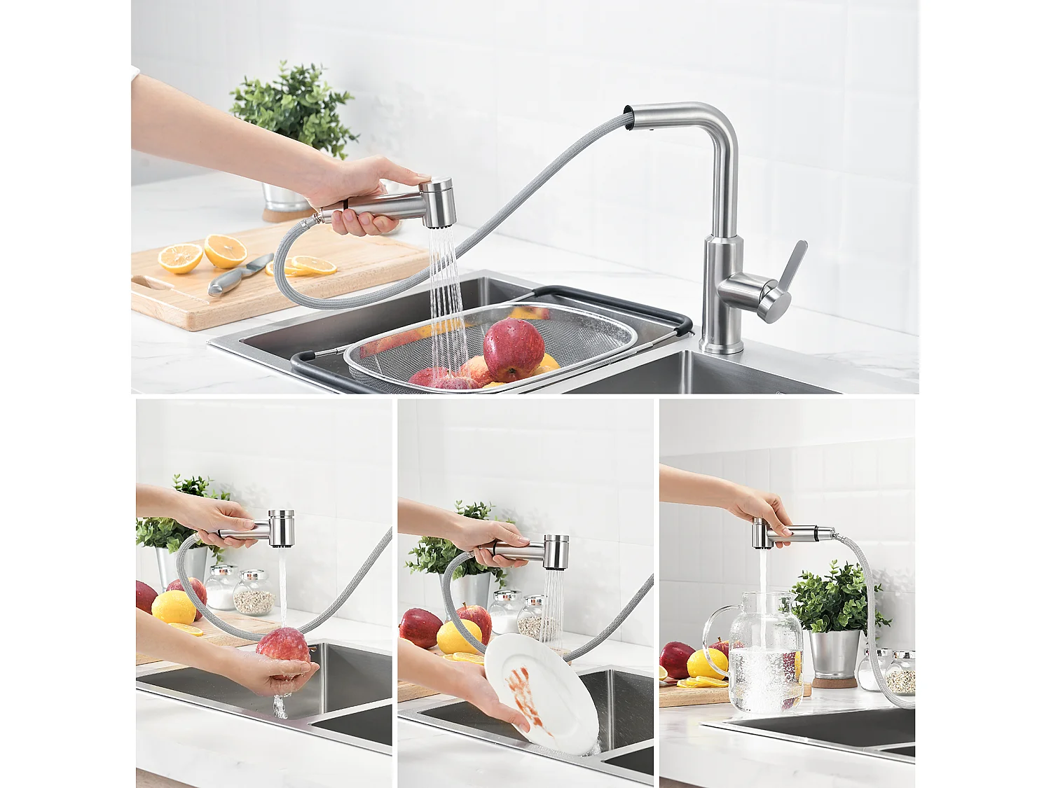 CECIPA MAX Mitigeur de Cuisine avec Douchette Extractible, Robinet d'évier Brossé, Robinet d'eau Chaude et Froide, 2 Modes de Sortie D'eau