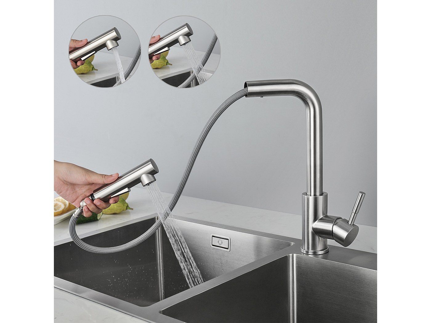 Mezclador De Fregadero De Cocina Con Cano Plegable De Acero Inoxidable Negro PVD Quadro Srl 443.12ON
