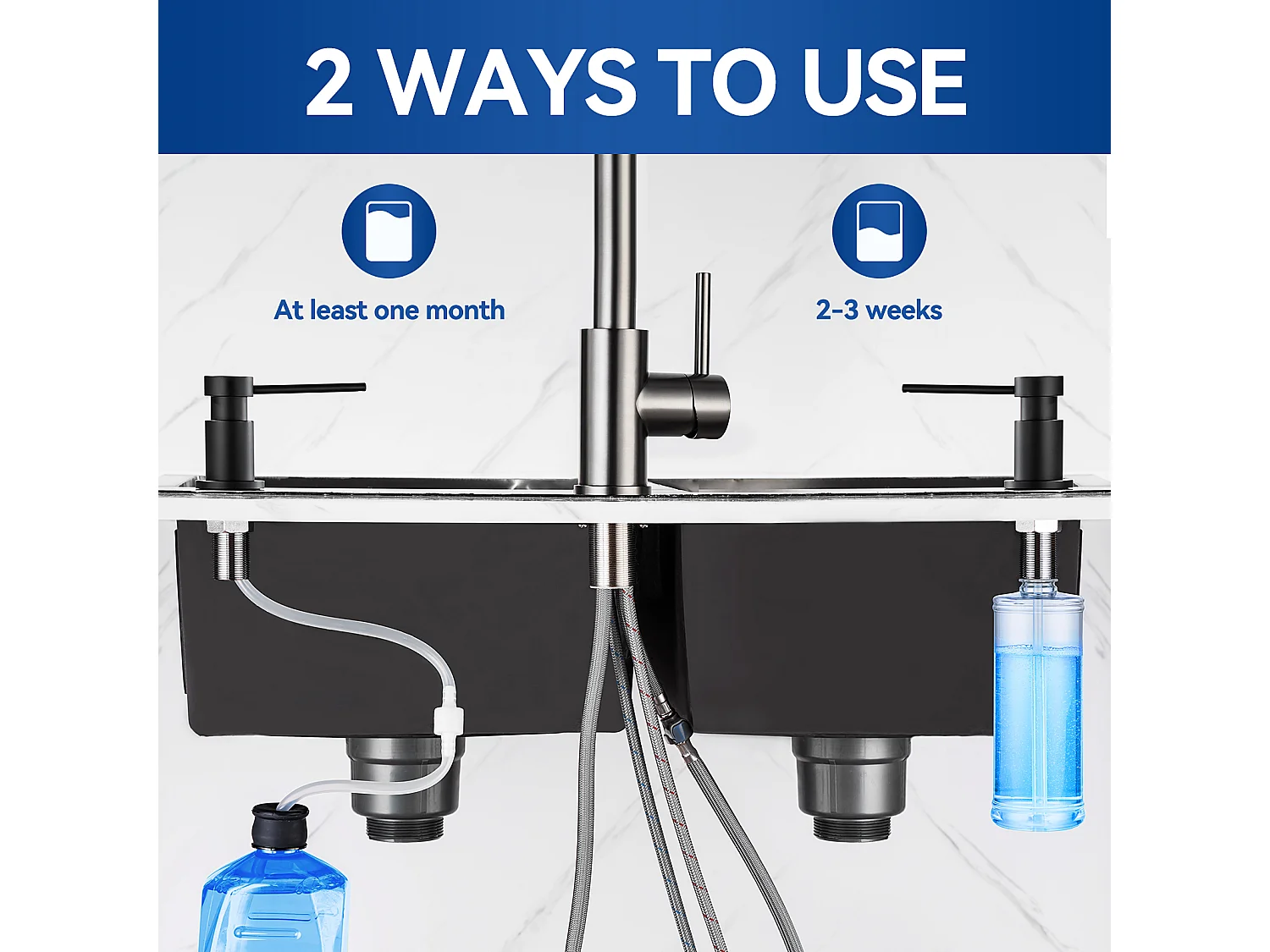 Cecipa max 3 in 1 mengkraan voor osmosesysteem, wastafelkraan voor warm/koud water en gefilterd water + zwarte keukenzeepdispenser