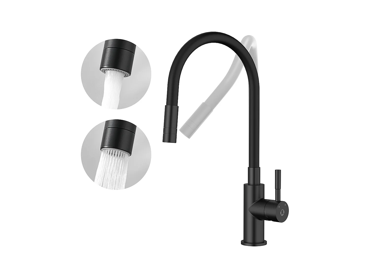 Robinet Cuisine Flexible Robinet avec 2 Types de Jets, Mitigeur Cuisine Rabattable, Flexible Mitigeur Evier avec Eau Chaude et Froide (Noir)