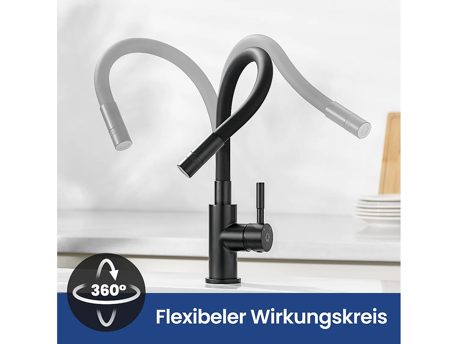 Cecipa max Robinet Cuisine Flexible Robinet avec 2 Types de Jets, Mitigeur Cuisine Rabattable, Mitigeur avec Eau Chaude et Froide (Noir),EU Modèle
